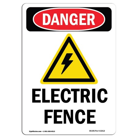 Signmission Safety Sign, OSHA Danger, 18" Height, Rigid Plastic, Electric Fence, Portrait OS-DS-P-1218-V-2212